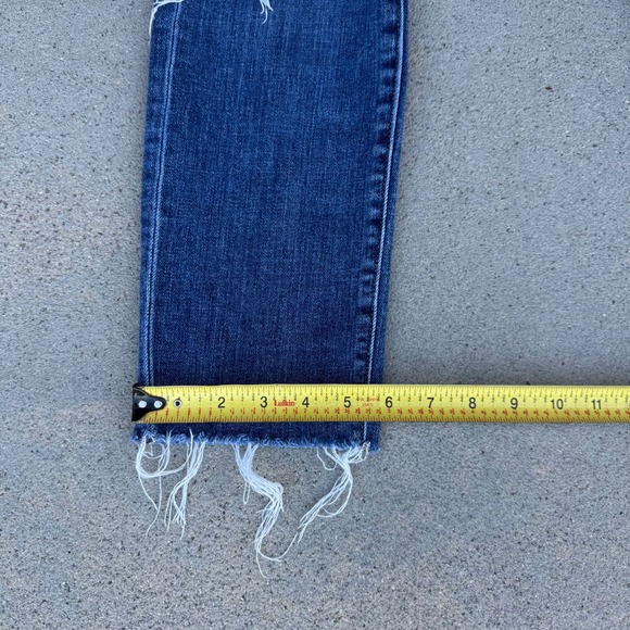 L'AGENCE Women Size 24 Dark Wash Distressed Knee High Rise Straight Leg Jeans - Picture 4 of 8